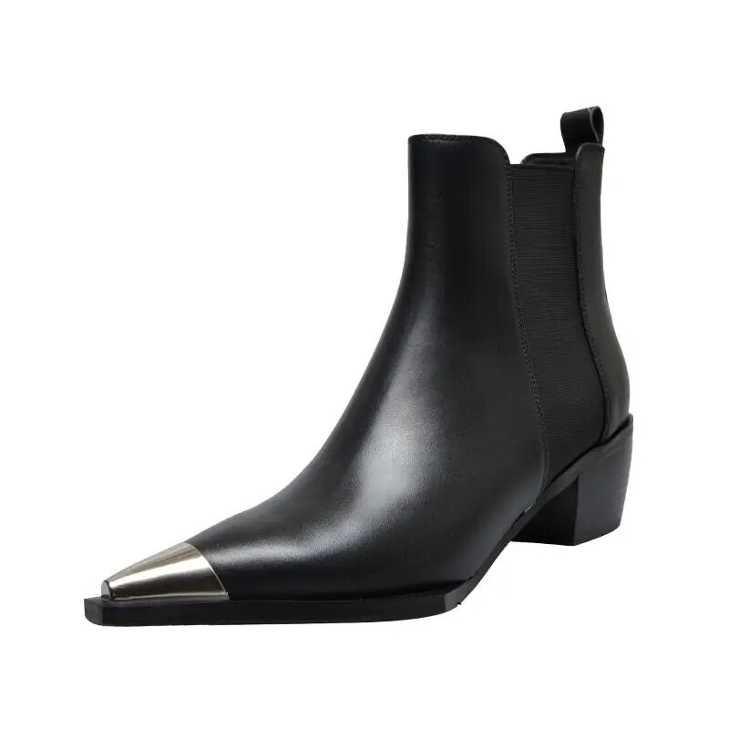 Ferrez Women's Metal Ladies Pointed Toe Ankle Boots