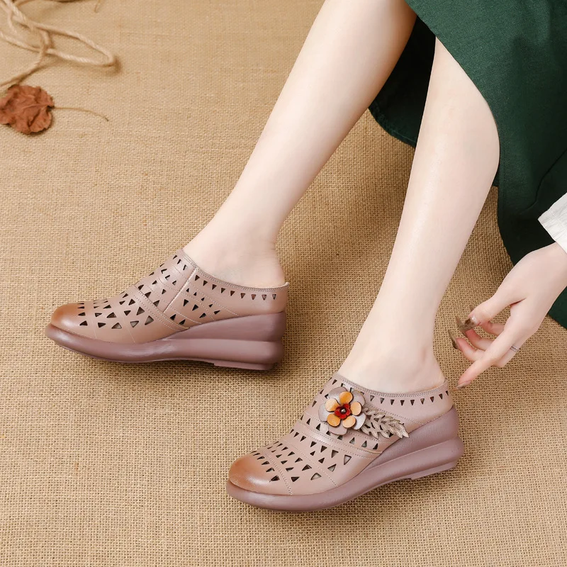 Gaby Women's Platform Leather Hollow Sandals