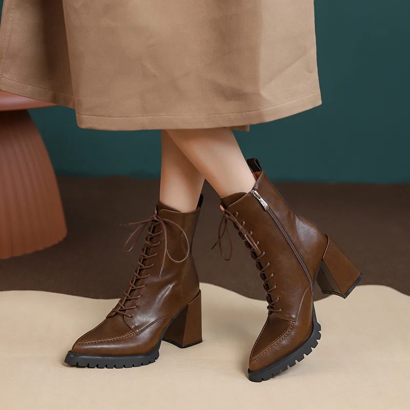 Genesis Women's Thick High Heels Ankle Boots