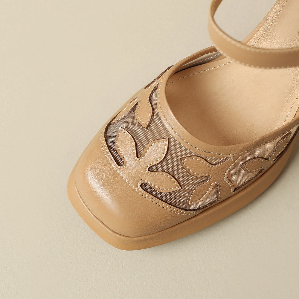 Gina Women's Leather Flower High Heels Sandals