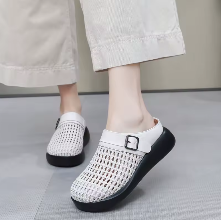 Ginni Women's Leather Soft Sole Platform Mules