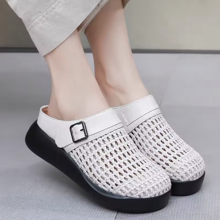 Ginni Women's Leather Soft Sole Platform Mules