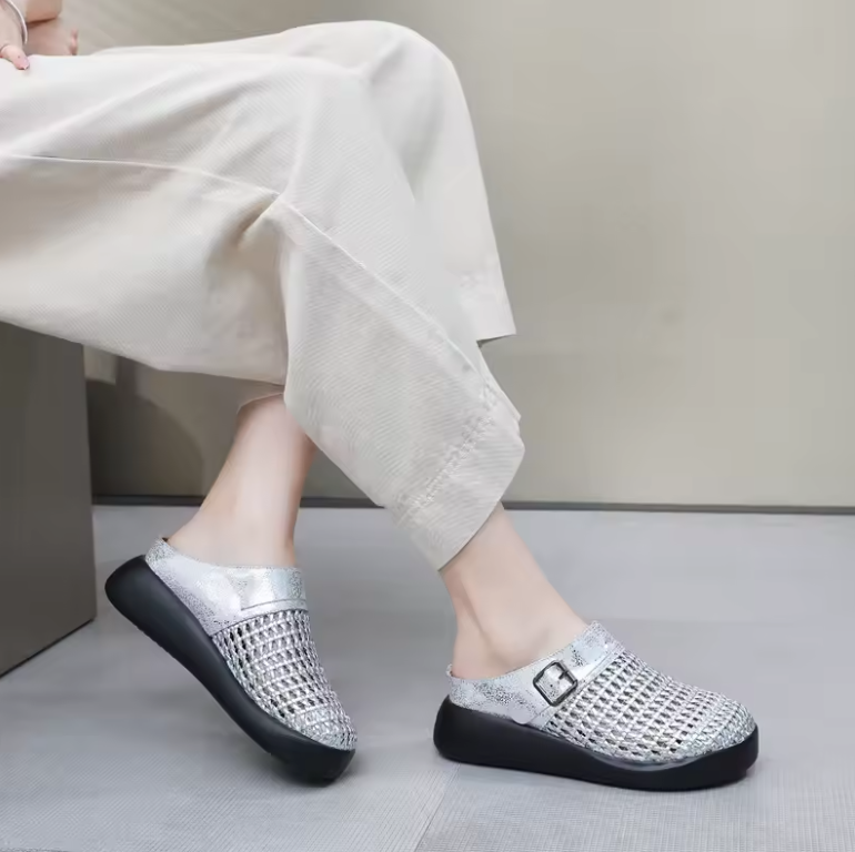 Ginni Women's Leather Soft Sole Platform Mules