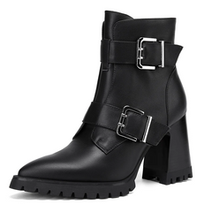 Karla Women's Leather Chunky High Heels Ankle Boots