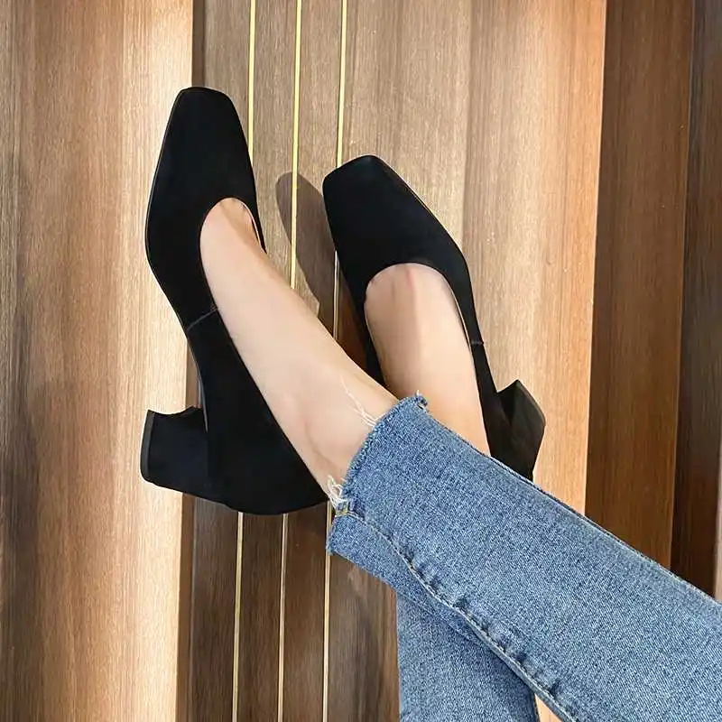 Kendra Women's Square Toe Suede Pumps Shoes