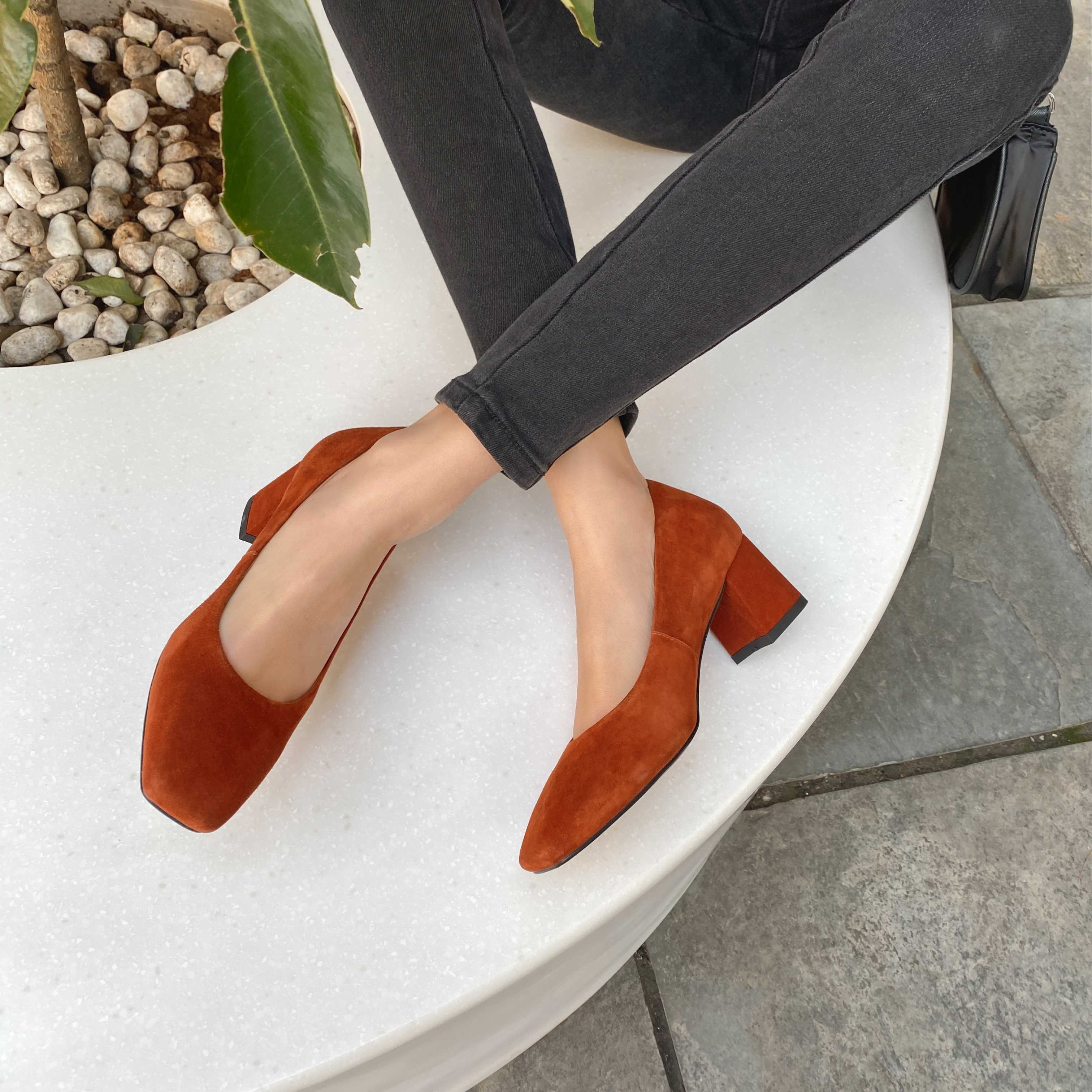 Kendra Women's Square Toe Suede Pumps Shoes