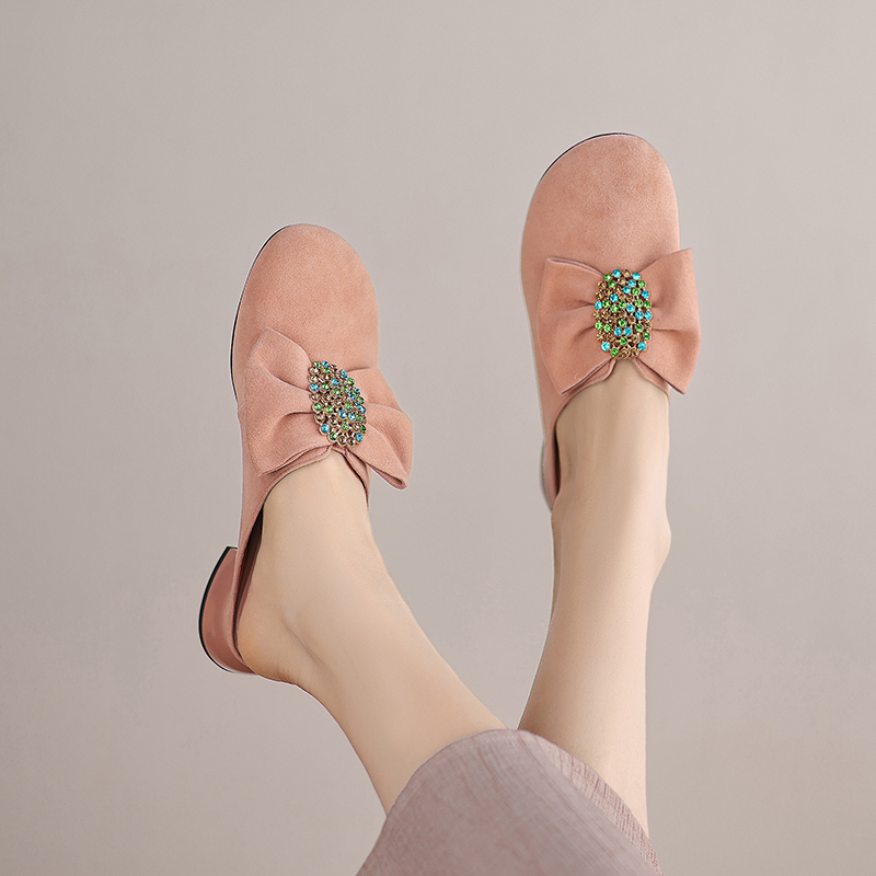 Larent Women's Round Toe Low Heels Leather Mules