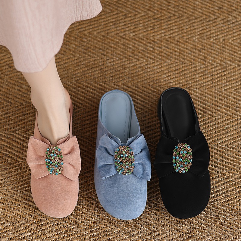 Larent Women's Round Toe Low Heels Leather Mules