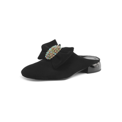 Larent Women's Round Toe Low Heels Leather Mules