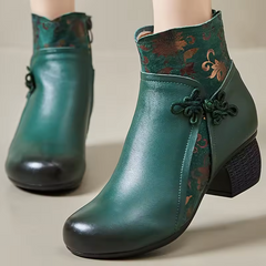 Laureana Women's Ethnic Printed Leather Ankle Boots