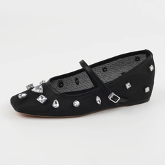 Liria Women's Mesh Rhinestones Low Heeled Comfort Flats
