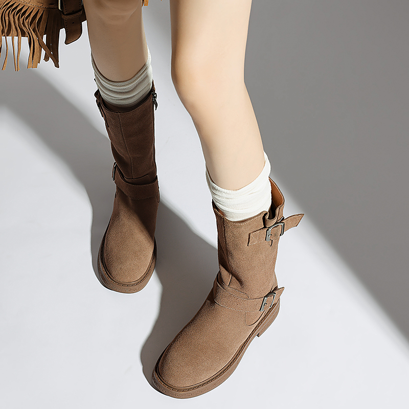 Luvy Women's Mid Calf High Round Toe Boots