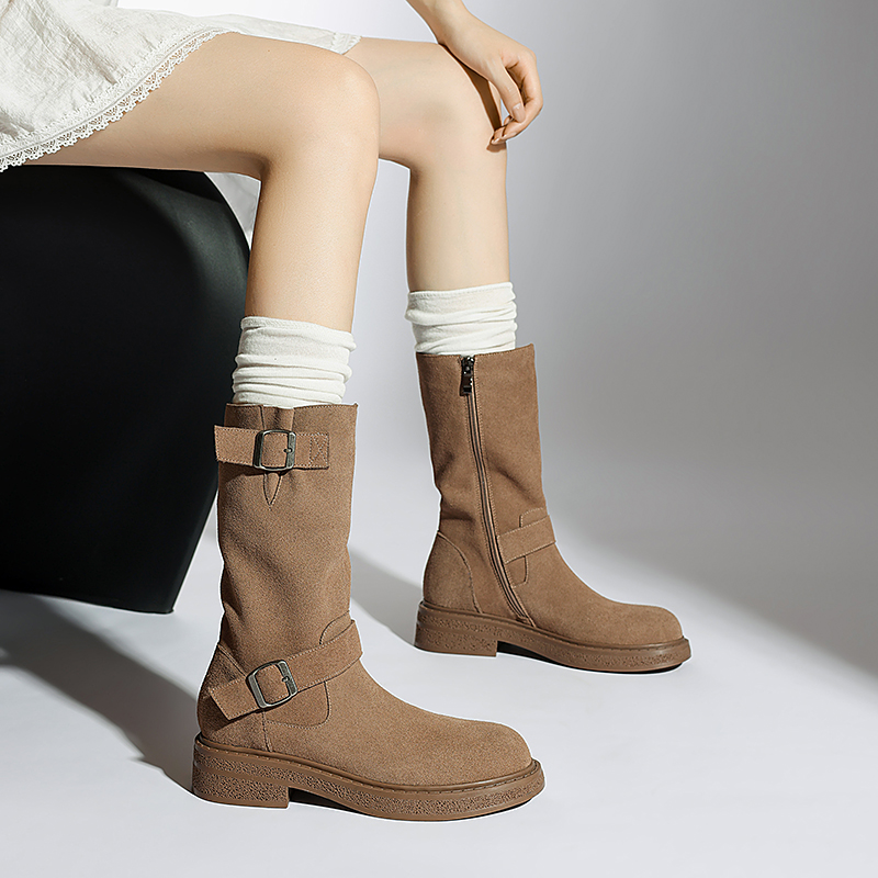 Luvy Women's Mid Calf High Round Toe Boots