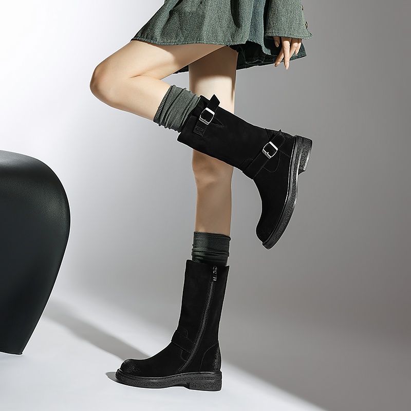 Luvy Women's Mid Calf High Round Toe Boots
