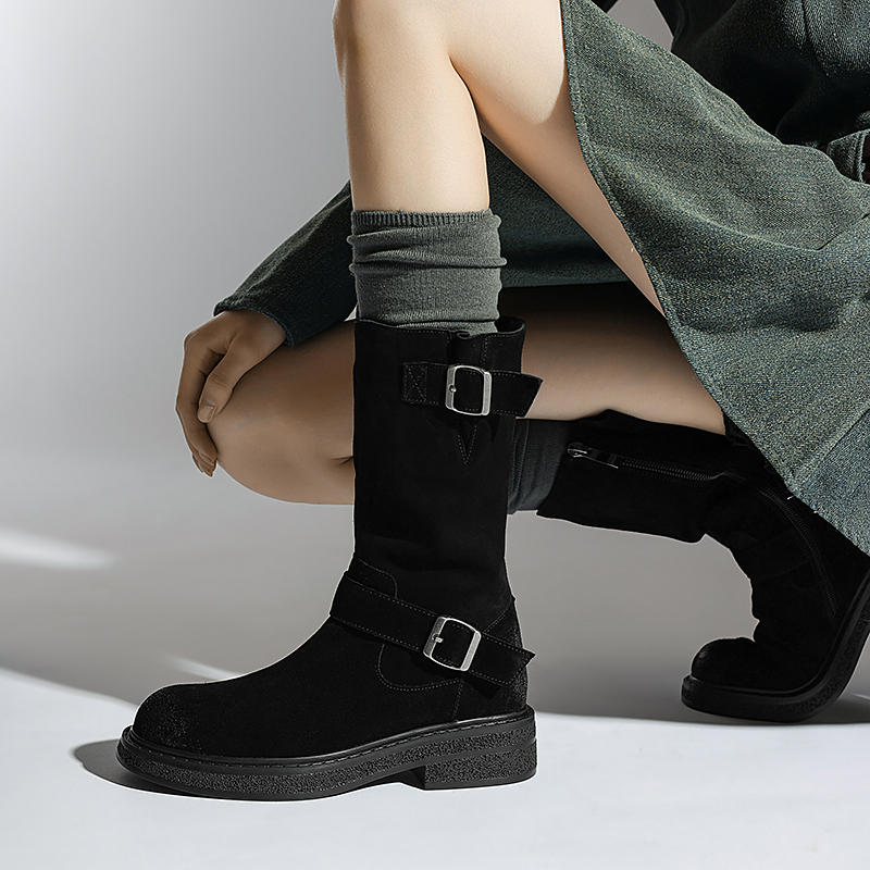 Luvy Women's Mid Calf High Round Toe Boots