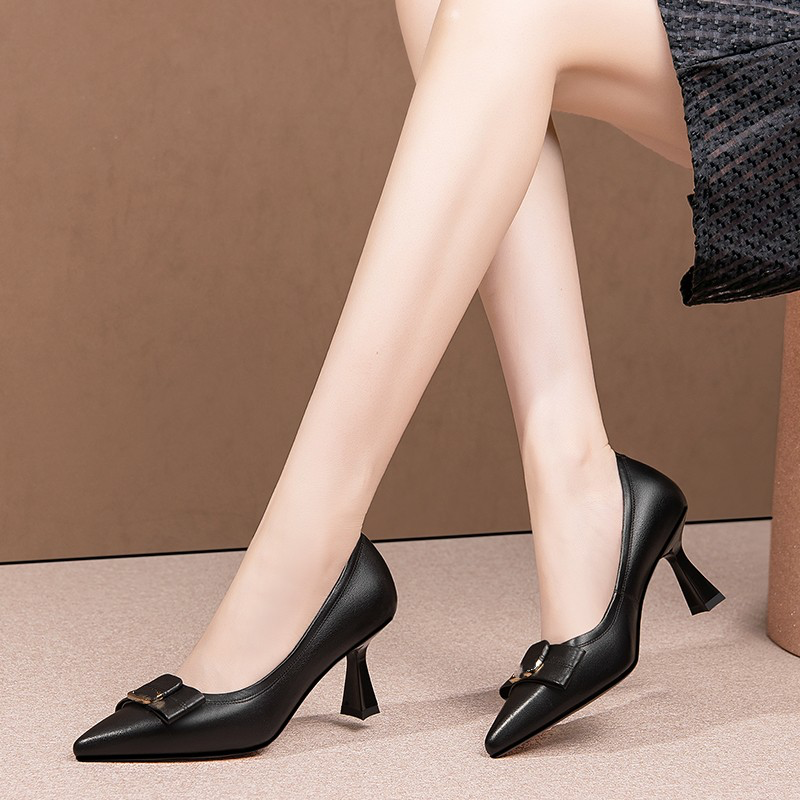 Maibe Women's Dress Leather Butterfly-Knot Pumps