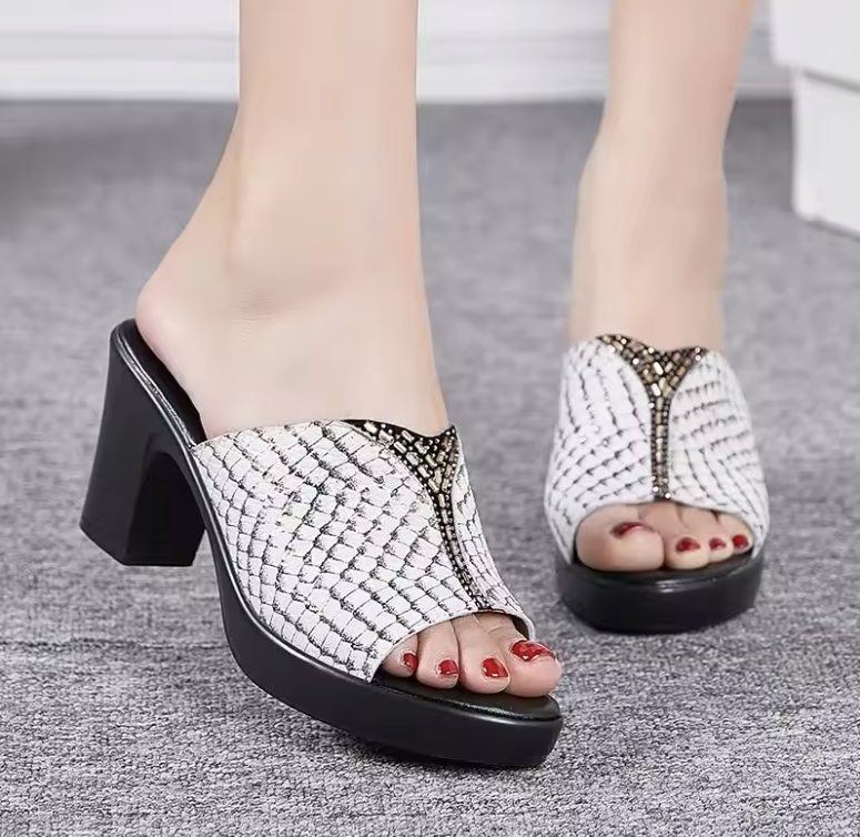 Malena Women's Leather Anti-Skid Heel Sandals