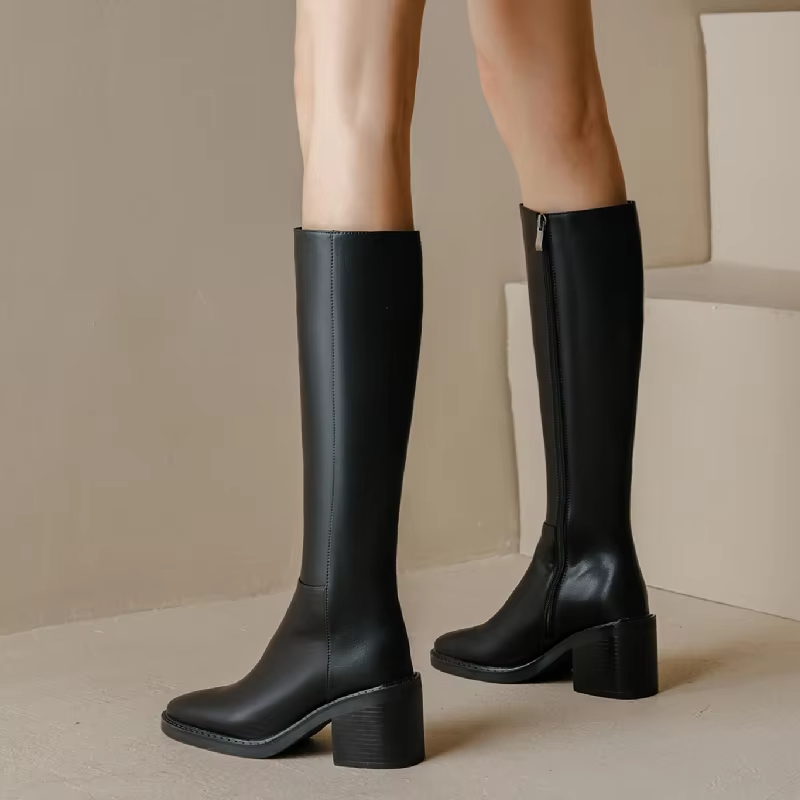 Malena Women's Leather Tall High Black Boots