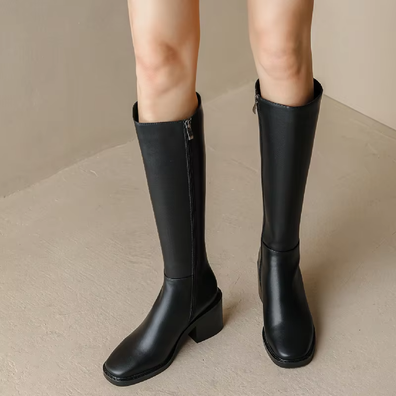 Malena Women's Leather Tall High Black Boots
