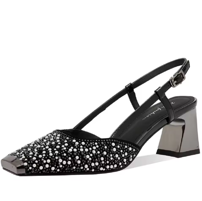 Melina Women's Leather Mid Heel Drill Sandals