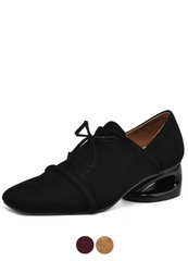Mile Women's Square Toe Low Heel Suede Leather Pumps