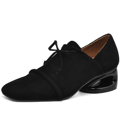 Mile Women's Square Toe Low Heel Suede Leather Pumps