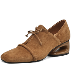 Mile Women's Square Toe Low Heel Suede Leather Pumps