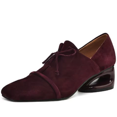 Mile Women's Square Toe Low Heel Suede Leather Pumps