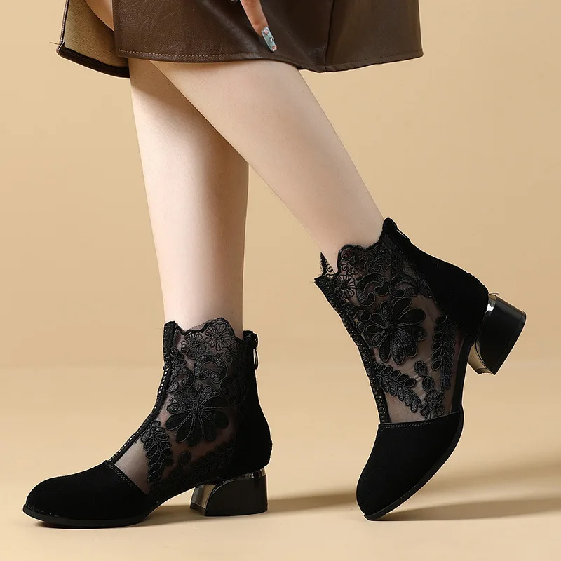 Mileidy Women's Square Heel Round Toe Ankle Boots