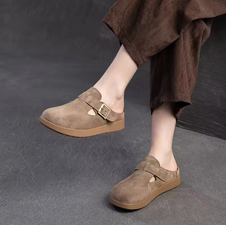Nela Women's Leather Soft Sole Flat Slippers