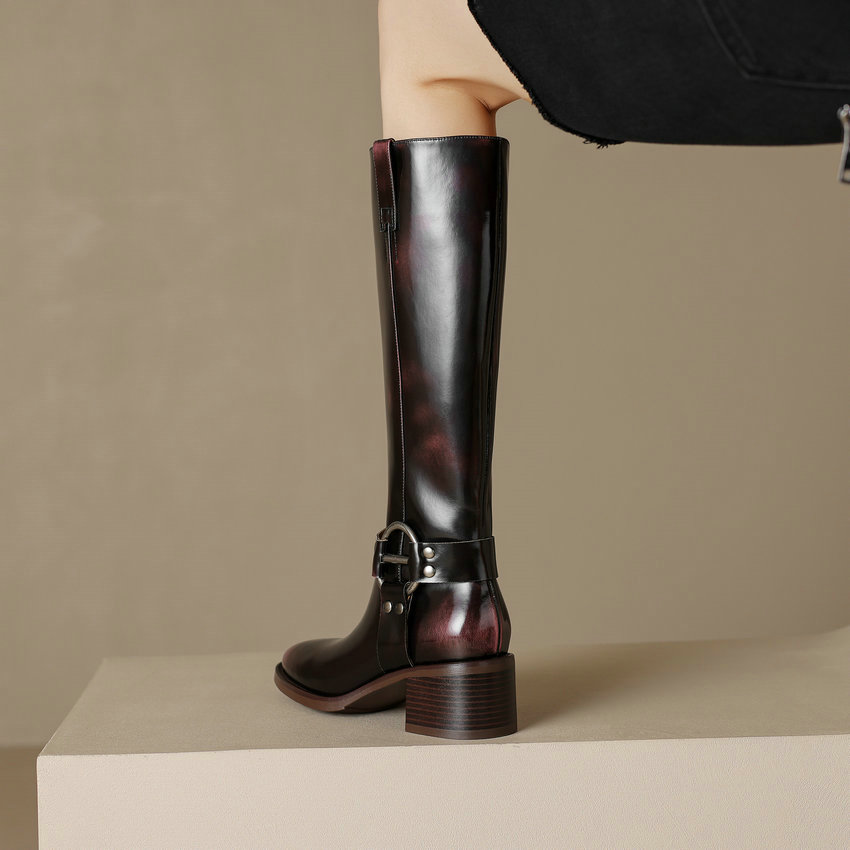 Olei Women's Knee-High Round Toe Western Boots