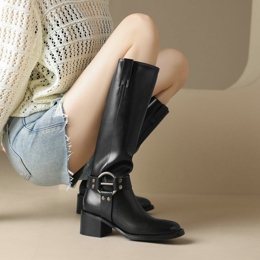 Olei Women's Knee-High Round Toe Western Boots