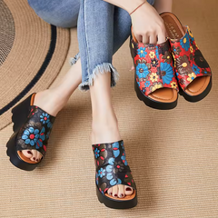 Olga Women's Leather Flowers Platform Sandals