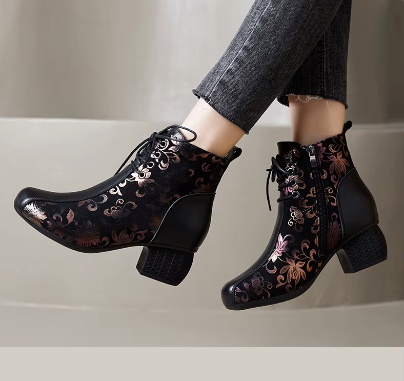 Oliva Women's Leather Printed Ankle Boots