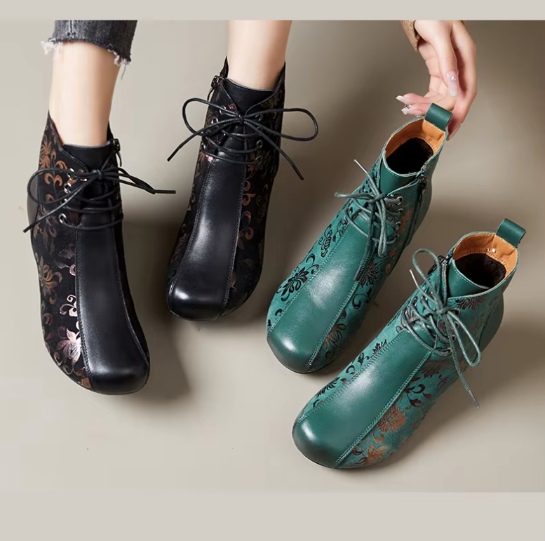 Oliva Women's Leather Printed Ankle Boots
