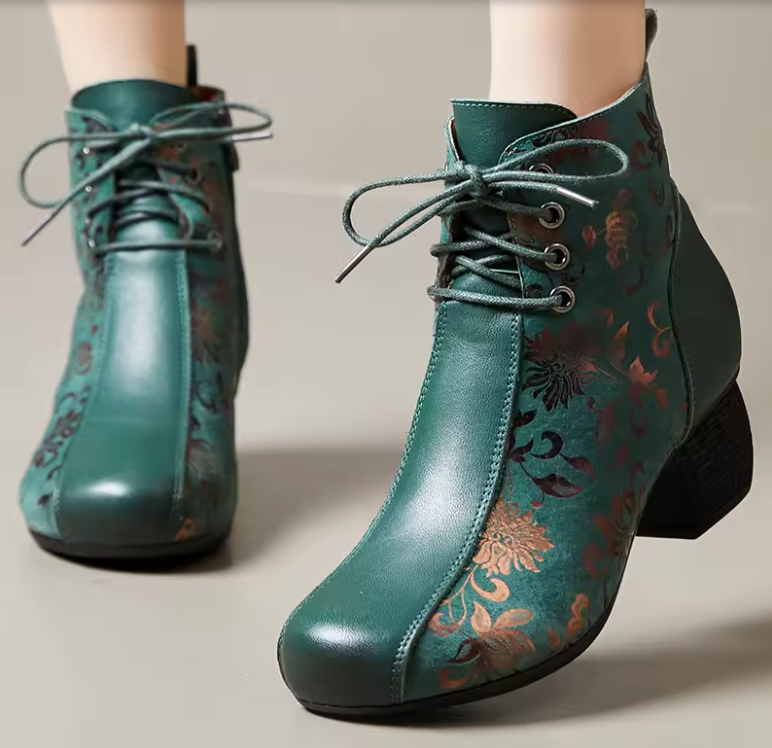 Oliva Women's Leather Printed Ankle Boots