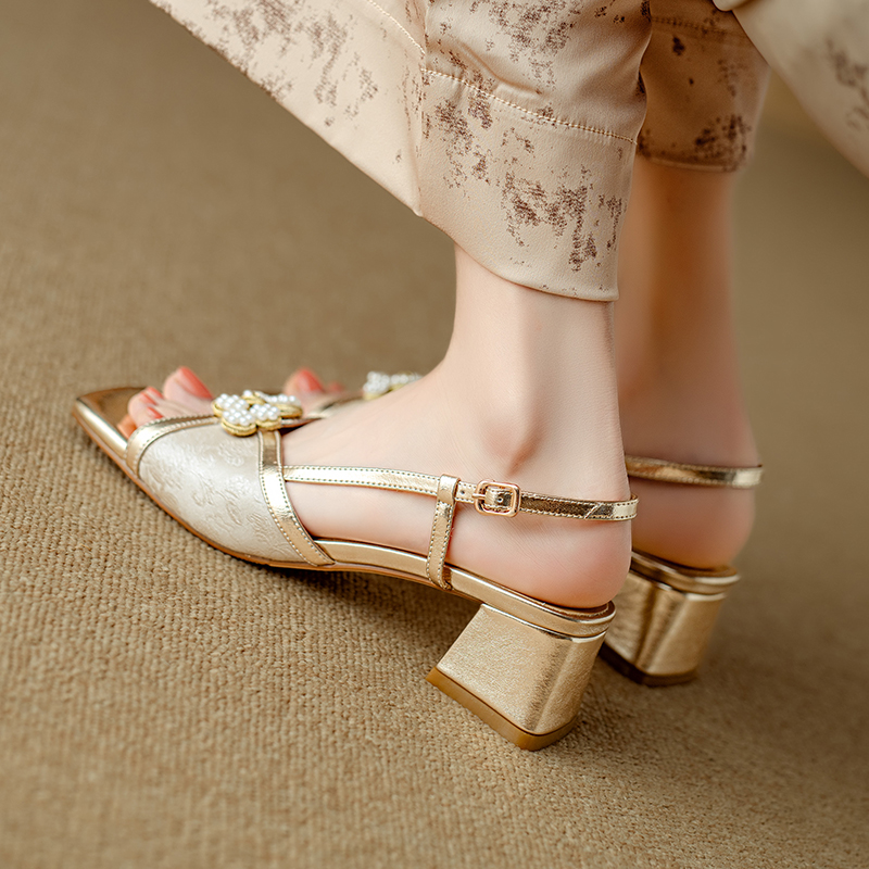 Peniche Women's Square Heel Leather Luxury Sandals