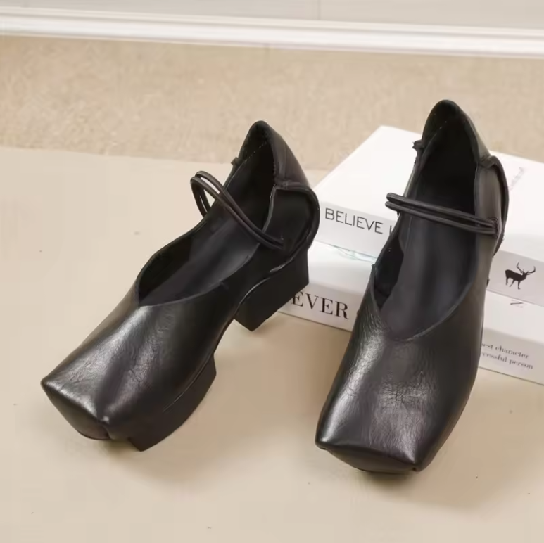 Ramira Women's Versatile Genuine Leather Middle Heel Pumps