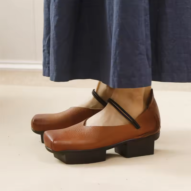 Ramira Women's Versatile Genuine Leather Middle Heel Pumps