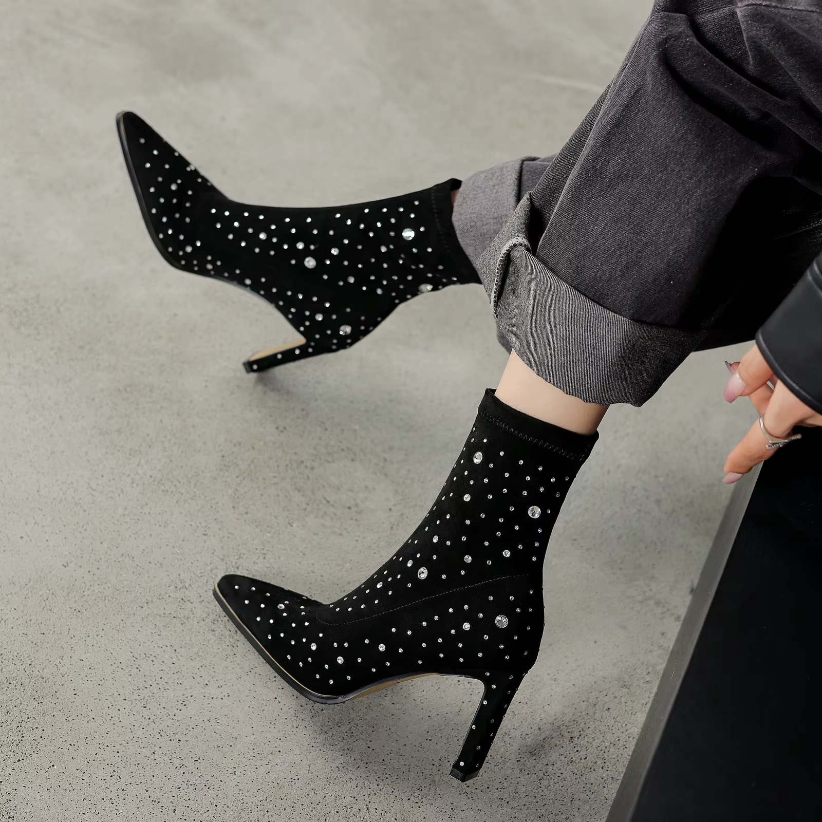 Rosaura Women's Rhinestones Stretch Ankle Boots
