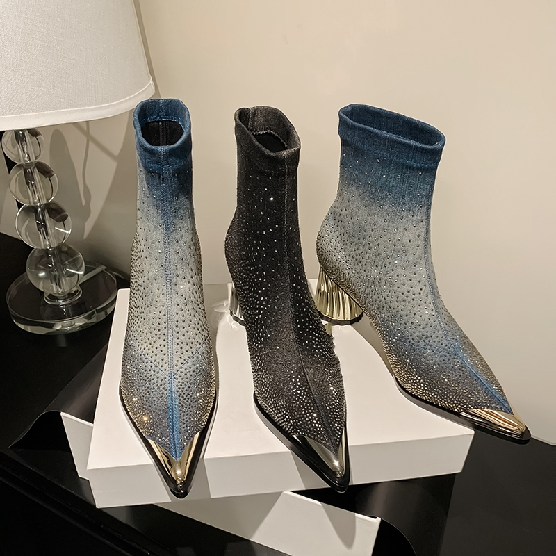Showly Women's Luxury Rhinestones Pointy Toe Boots