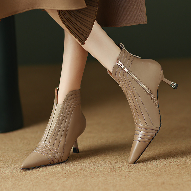 Silvestre Women's Pointed Toe Full Genuine Leather Ankle Boots
