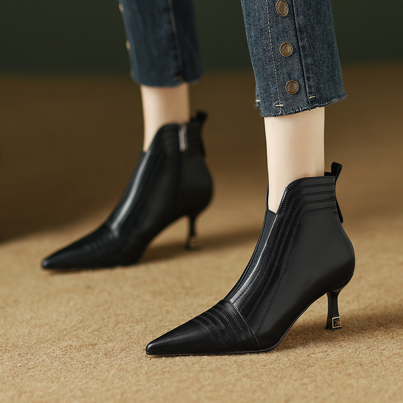 Silvestre Women's Pointed Toe Full Genuine Leather Ankle Boots