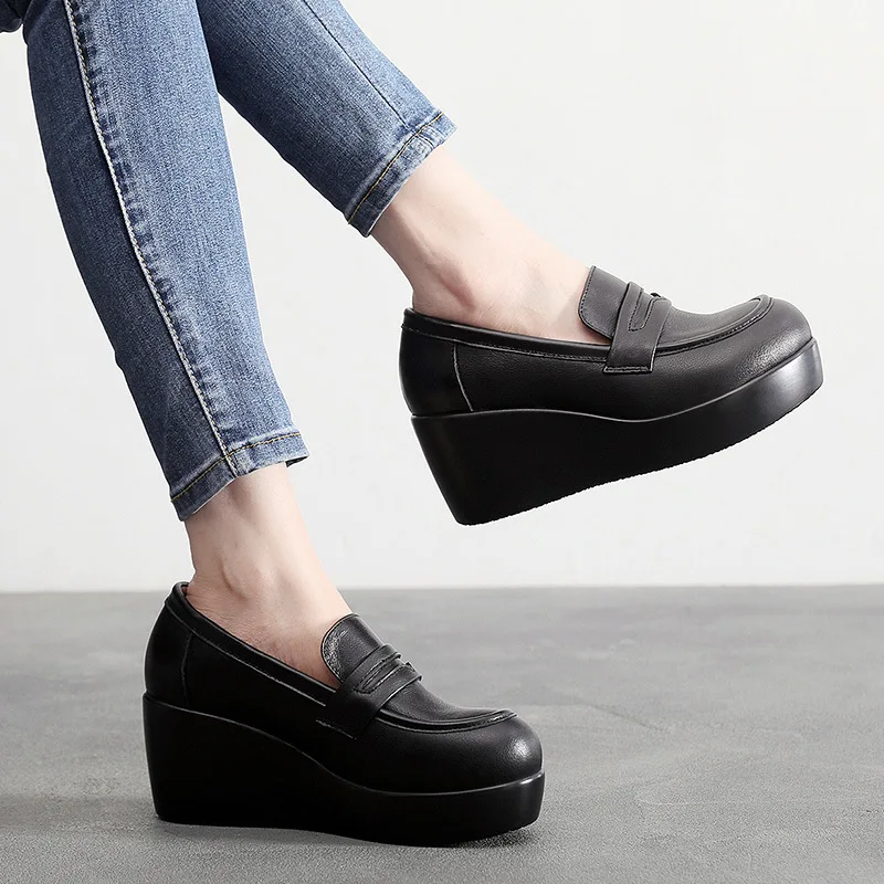 Vilma Women's Leather Black Platform Shoes