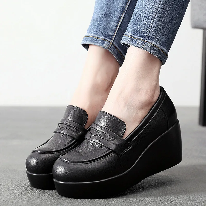 Vilma Women's Leather Black Platform Shoes
